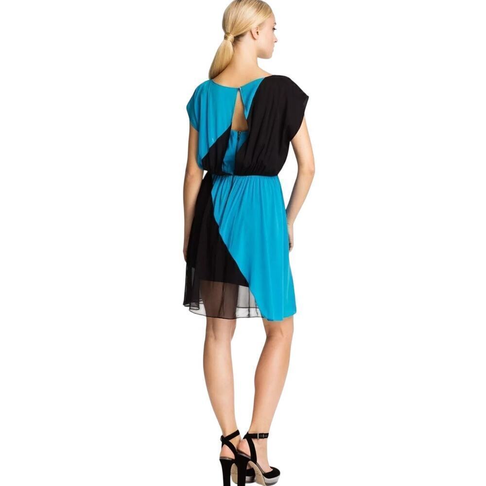 Alice + Olivia Color Block Silk Dress | L, Malibu Blue/Black, Cocktail Mini $368